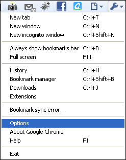 Google Chrome - Tools - Options