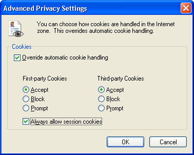 Internet Explorer - Advanced Privacy Settings