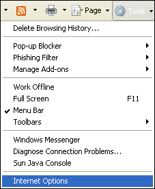 Internet Explorer - Tools - Internet Options