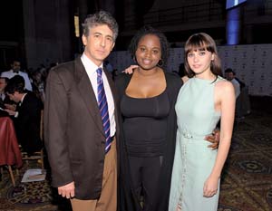 Alexander Payne and Felicity Jones flank winning "Pariah" helmer Dee Rees.
