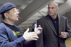 David Mamet, left, with Randy Couture