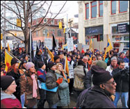 Actors rally Friday in Toronto.