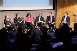 Variety's Neil Stiles, attorneys Andrew Thomas, Lynda Goldman and Paul Tweed, author James Hirsen and moderator Paul J. Wright