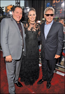 Jon Favreau, Olivia Wilde and Harrison Ford at “Cowboys and Aliens” 