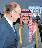 Rupert Murdoch greets Saudi Prince Al Waleed bin Talal