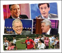 Latenight hosts such as Jon Stewart, Stephen Colbert, Jay Leno and David Letterman will be the first to feel the pinch of a strike. Networks are counting heavily on reality shows, including CBS' 'The Amazing Race.'
