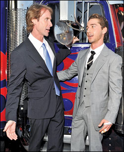 'Transformers: Revenge of the Fallen' director Michael Bay with star Shia LaBeouf at Monday's premiere in Westwood.