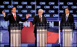 GOP candidates Rick Santorum, Newt Gingrich and Mitt Romney debate in Florida. 