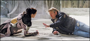 Jaimie Alexander and Kenneth Branagh on the set of 'Thor'