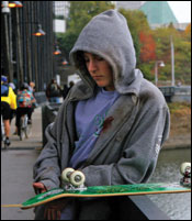 A teenage skateboarder wrestles with the death of a security guard in Gus Van Sant's 'Paranoid Park.'