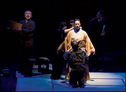 Eri Fukatsu gives voice to a life-sized puppet in 'Shun-kin' at the Barbican.