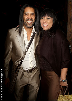 elgin charles and actress jackee harry, (r) and guest at the ebony pre ...
