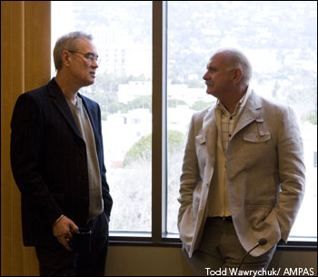 Sergei Bodrov (left) and Nikita Mikhalkov at the Foreign Language Film Award Symposium - February 23, 2008.