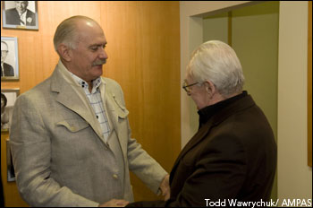 Nikita Mikhalkov (left) and Andrzej Wajda at the Foreign Language Film Award Symposium - February 23, 2008.