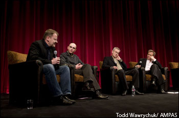 Directors Stefan Ruzowitzky, Joseph Cedar, Sergei Bodrov and Academy Governor Mark Johnson at the Foreign Language Film Award Symposium, held in the Academy of Motion Picture Arts and Sciences' Samuel Goldwyn Theater - February 23, 2008.