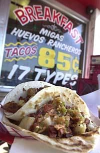 Tamale House No. 3. Ignore the name; it's the breakfast tacos you want. And at 85 cents each, you can want a lot. 5003 Airport Blvd. (512) 453-9842
