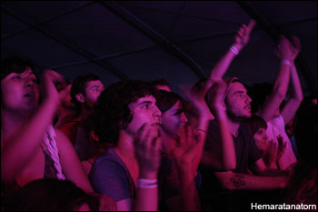 The crowd enjoys Spank Rock Friday night at Coachella.