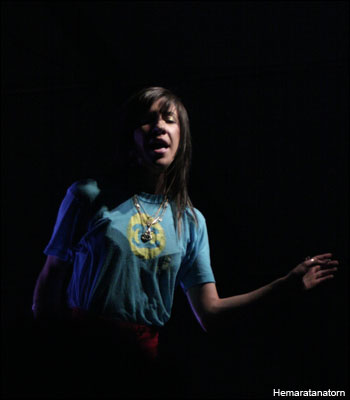 Amanda Blank performs with Spank Rock Friday night at Coachella.