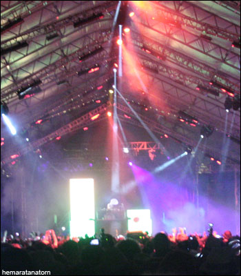 Fatboy Slim performs in the Sahara tent Friday night at Coachella.