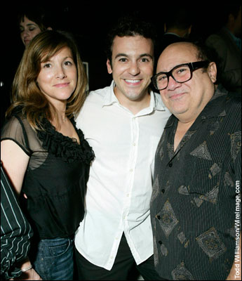 Actor Danny DeVito poses with director Fred Savage and his wife Jennifer Savage during the launch party for Season 4 of 'It's Always Sunny In Philadelphia" and Season 3 DVD release at STK on September 10, 2008 in Los Angeles, California. 