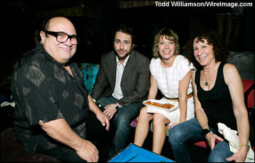 Actors (L-R) Danny DeVito, Charlie Day, Mary Elizabeth Ellis and Rhea Perlman attend the launch party for Season 4 of 'It's Always Sunny In Philadelphia" and Season 3 DVD release at STK on September 10, 2008 in Los Angeles, California. 