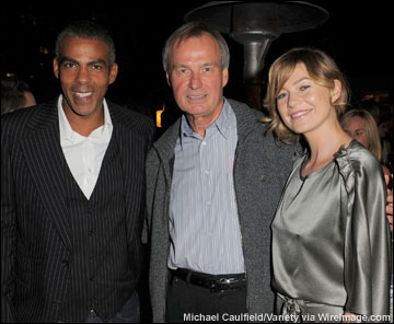Record producer Chris Ivery, MPTF's Ken Scherer and Ellen Pompeo at the 2nd annual Evening Before party on Saturday.