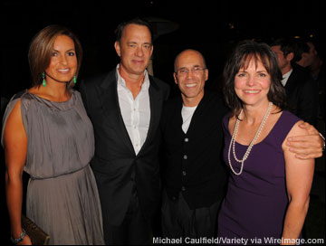 Mariska Hargitay, Tom Hanks, Jeffrey Katzenberg and Sally Field at the 2nd annual Evening Before party sponsored by Variety and benefiting the Motion Picture & Television Fund in Century City on Saturday.