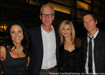 Julia Louis-Dreyfus with husband Brad Hall, Kyra Sedgwick and Kevin Bacon at Saturday's 2nd annual Evening Before party.