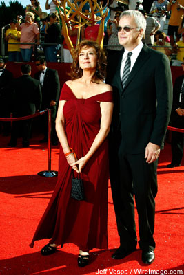 Actress in a miniseries or movie nominee Susan Sarandon and actor Tim Robbins arrive at the 60th Primetime Emmy Awards at the Nokia Theatre on September 21, 2008 in Los Angeles, California. Read more 