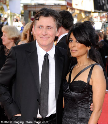 Actor in a drama nominee Gabriel Byrne and guest arrive at the 60th Primetime Emmy Awards held at the Nokia Theatre on September 21, 2008 in Los Angeles, California. Full Emmys coverage 