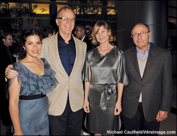 America Ferrera, Variety's Timothy M. Gray, Ellen Pompeo and Variety's Peter Bart at the 2nd annual Evening Before party benefiting the Motion Picture & Television Fund.