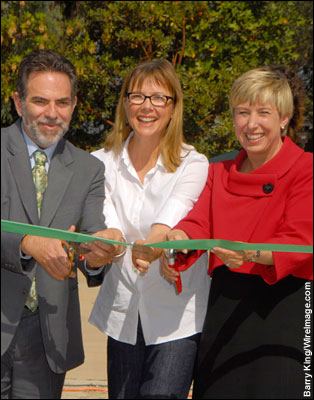 Founder and President Andy Lipkis with Annette Bening at the launch event for the TreePeople Enviro Center held at TreePeople Headquarters in Beverly Hills, CA -- October 2, 2008