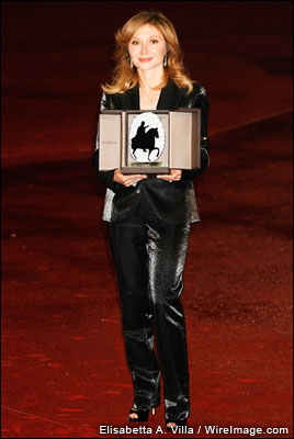Silvia Damiani displays the Marc'Aurelio award as she attends the 'Closing Ceremony' during the 3rd Rome International Film Festival held at the Auditorium Parco della Musica on October 31, 2008 in Rome, Italy.