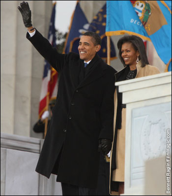 President-elect Barack Obama and wife Michelle attend the Opening Celebration for the 56th Presidential Inauguration at the Lincoln Memorial in Washington, D.C. -- January 18, 2009