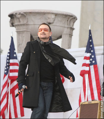 U2's Bono attends the Opening Celebration for the 56th Presidential Inauguration at the Lincoln Memorial in Washington, D.C. -- January 18, 2009