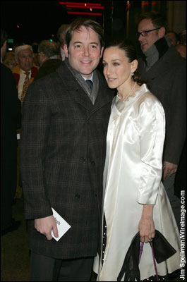 Actors Matthew Broderick and Sarah Jessica Parker attend the opening night of 'The American Plan' on Broadway at the Samuel J. Friedman Theatre on January 22, 2009 in New York City.