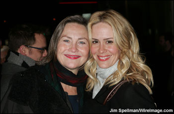 Actresses Cherry Jones and Sarah Paulson attend the opening night of 'The American Plan' on Broadway at the Samuel J. Friedman Theatre on January 22, 2009 in New York City. 