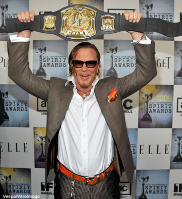 Mickey Rourke feeling like a champion at the Spirit Awards in Los Angeles.