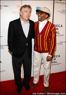 Tribeca Film Festival co-founder Robert DeNiro and director Spike Lee attend the 'Kobe Doin' Work' premiere at BMCC Tribeca Film Festival on April 25, 2009 in New York City. Full Tribeca coverage 
