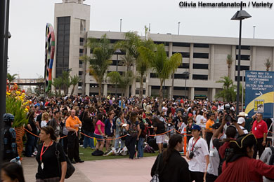 Before the doors for Hall H opened, the line snaked around outside in Plaza Park. Some waited on the sidewalk near the marina.