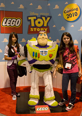 A Lego version of Buzz Lightyear is available for photos at the Lego booth.