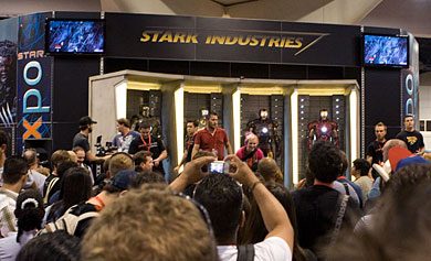 Fans mobbed the Marvel booth to meet Stan Lee as well as see the Iron Man display.