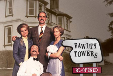  'Fawlty Towers' U.K. (BBC2, 1975–1979) 'Amanda's' U.S. (ABC, 1983) 'Payne' U.S. (CBS, 1999) John Cleese is apparently irreplacable as an uppity hotel owner; U.S. audiences didn't buy Bea Arthur or John Larroquette in the same role.