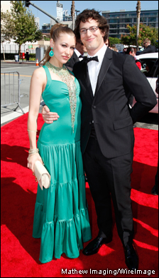 Musician Joanna Newsom and 'Saturday Night Live' star Andy Samberg arrive at the 61st Primetime Emmy Awards.