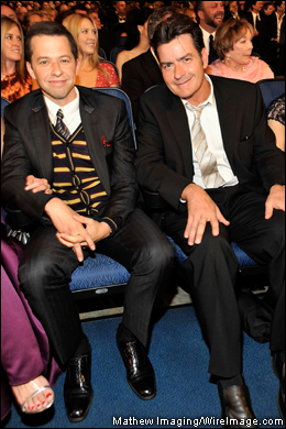 Jon Cryer and Charlie Sheen at the 61st Primetime Emmy Awards.