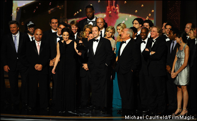 The cast and crew of '30 Rock' accept their award onstage at the 61st Primetime Emmy Awards held at the Nokia Theatre on September 20, 2009 in Los Angeles, California.