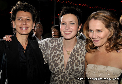 Universal's Donna Langley, Diablo Cody and pic's co-scribe Dana Fox arrive at the premiere.