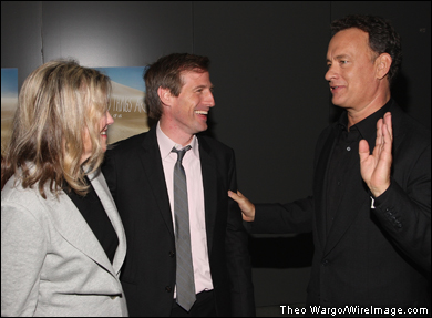 Director Spike Jonze, middle, is flanked by thesp Catherine O'Hara and producer Tom Hanks.