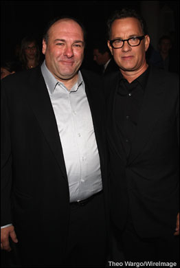 James Gandolfini and Tom Hanks at the pic's after-party at the Museum of Modern Art.