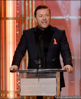 Ricky Gervais, the host of the 67th annual Golden Globes, cracks the crowd up.